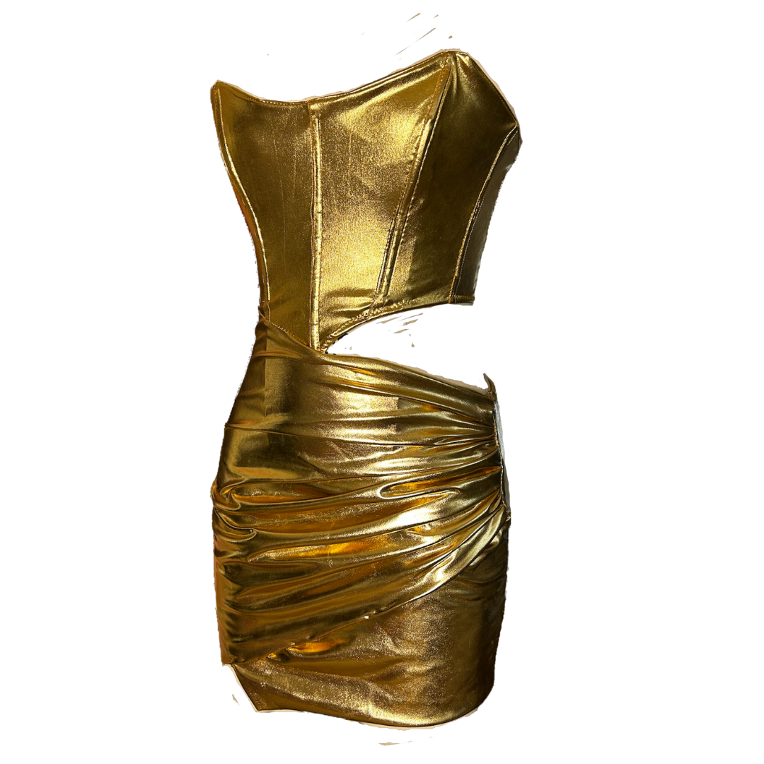 Rich Bish - Golden Metallic Corset Dress Jhom Apparel Rich Bish - Golden Metallic Corset Dress Jhom Apparel