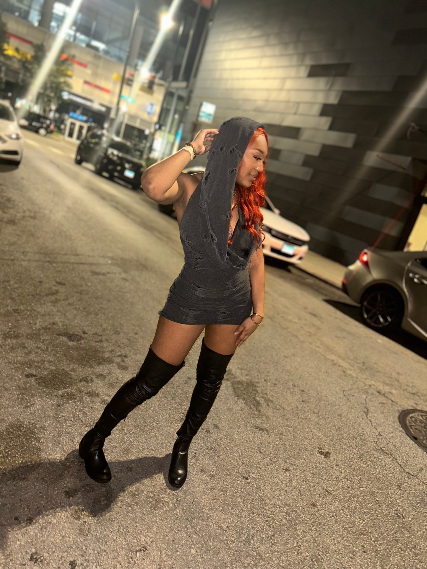 Alt dare hooded mini dress